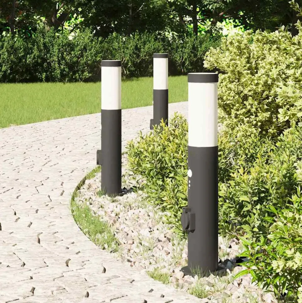 vidaXL Bolderverlichting met sensor en stopcontact 3 stuks 50 cm roestvrij staal IP44
