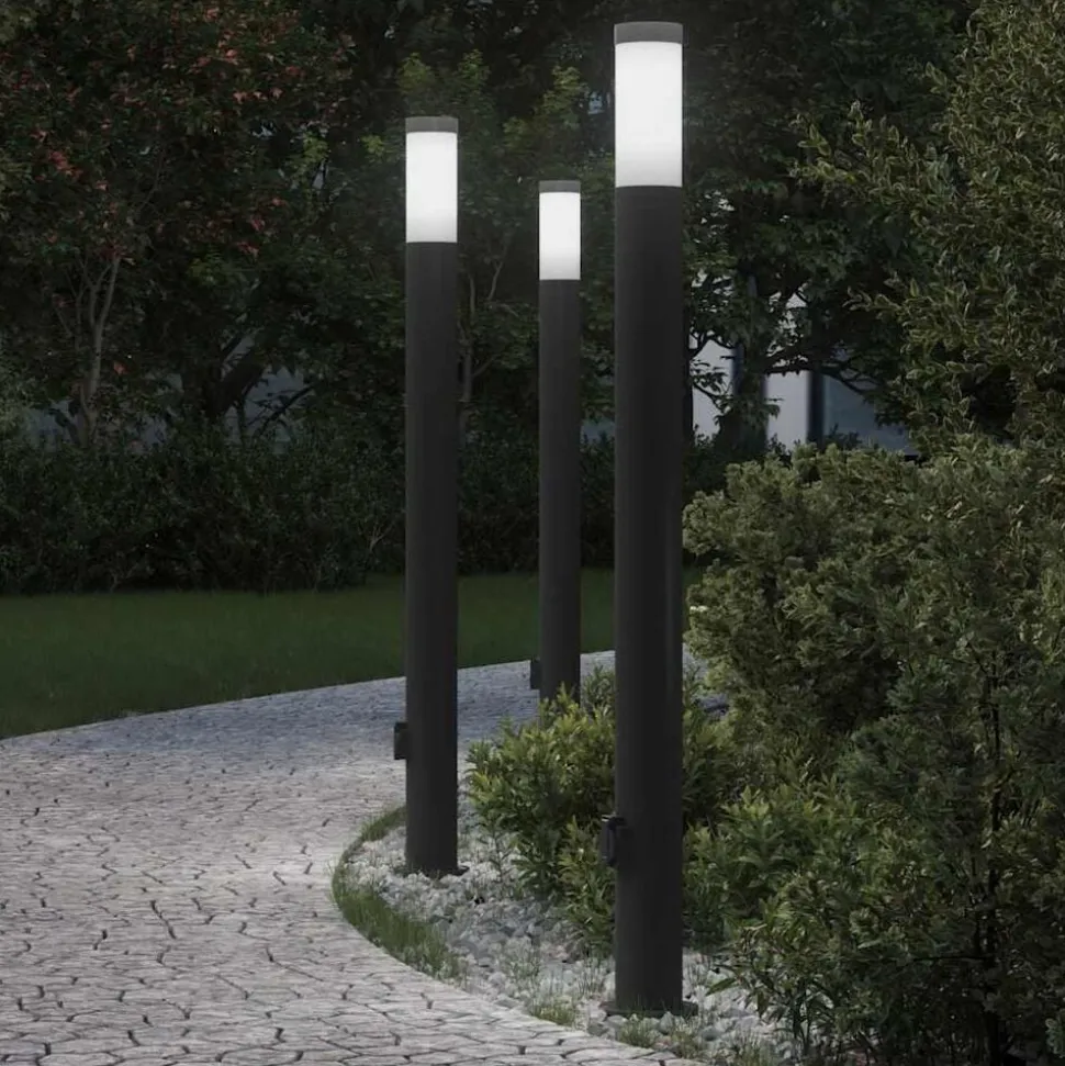vidaXL Bolderverlichting met stopcontact 3 stuks 110 cm roestvrij staal IP44