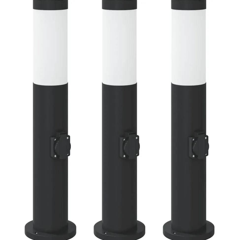 vidaXL Bolderverlichting met stopcontact 3 stuks 50 cm roestvrij staal IP44