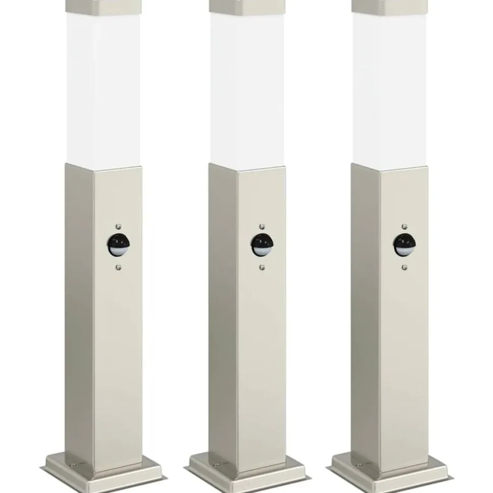 vidaXL Bolderverlichting met sensor 3 stuks 50 cm RVS IP44
