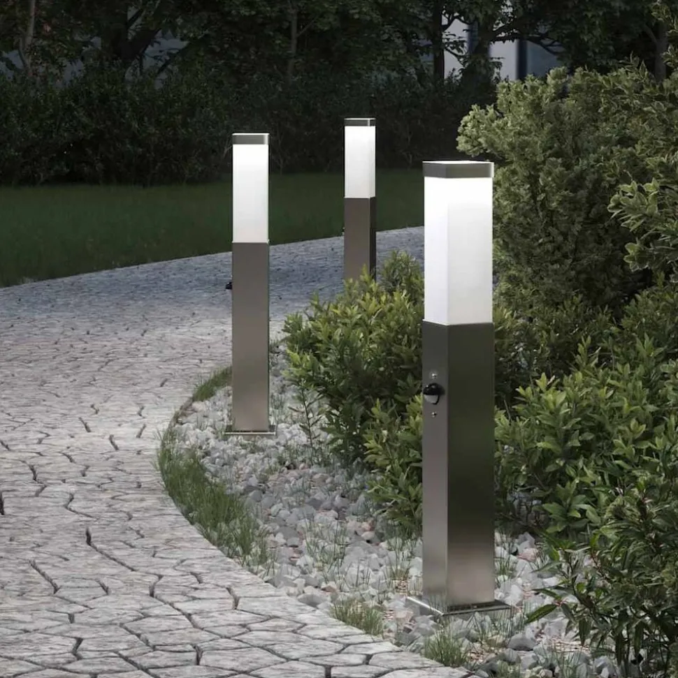 vidaXL Bolderverlichting met sensor 3 stuks 50 cm RVS IP44