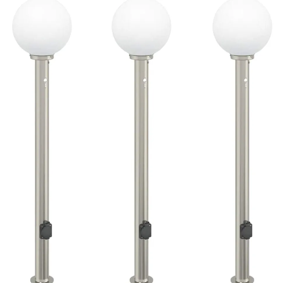 vidaXL Bolderverlichting met sensor en stopcontact 3 stuks 120 cm roestvrij staal IP44