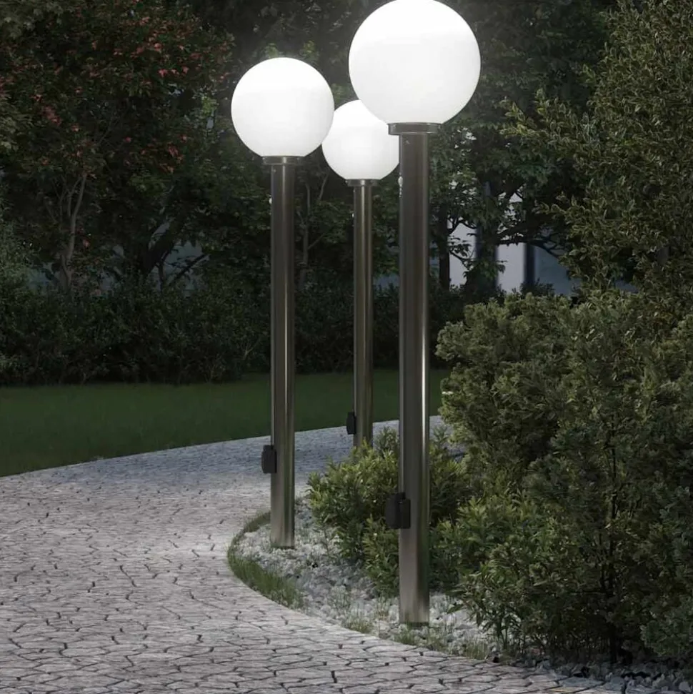 vidaXL Bolderverlichting met sensor en stopcontact 3 stuks 120 cm roestvrij staal IP44