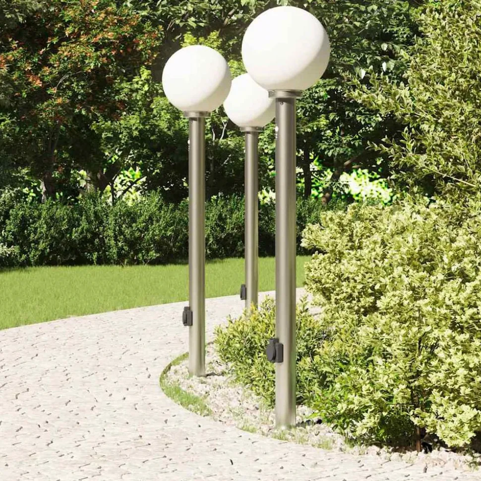 vidaXL Bolderverlichting met sensor en stopcontact 3 stuks 120 cm roestvrij staal IP44