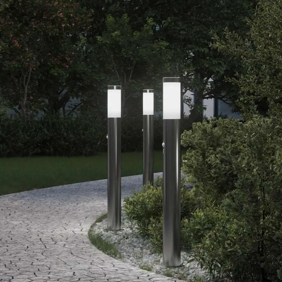vidaXL Bolderverlichting met sensor 3 stuks 80 cm RVS IP44