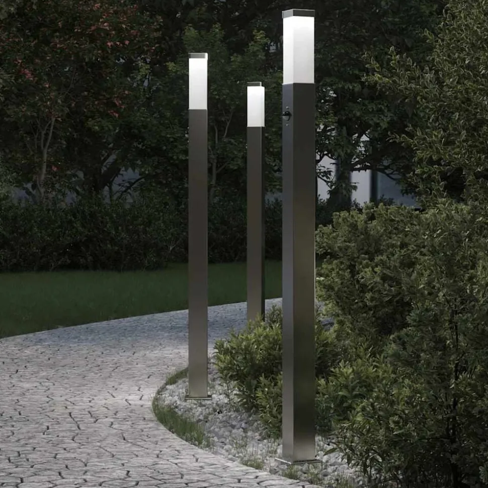 vidaXL Bolderverlichting met sensor 3 stuks 110 cm RVS IP44