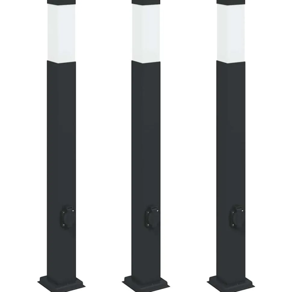 vidaXL Bolderverlichting met stopcontact 3 stuks 80 cm Zwart IP44