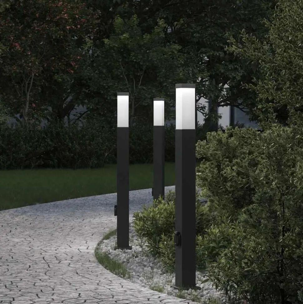 vidaXL Bolderverlichting met stopcontact 3 stuks 80 cm Zwart IP44