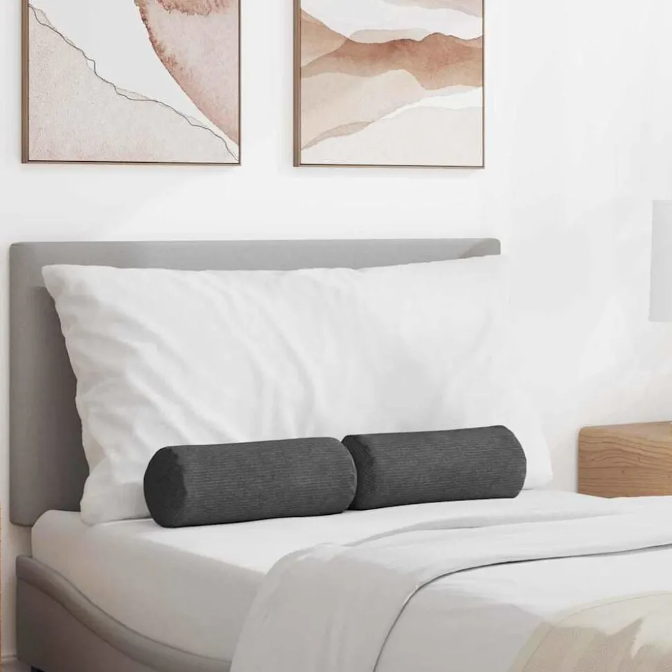 vidaXL Bolster Kussens 2 stuks Donkergrijs Ø 15 x 40 cm Cordstof