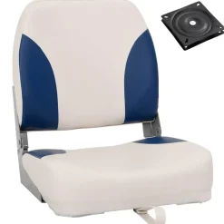 vidaXL Bootstoel 1 set met blauw-witte kussens inklapbaar