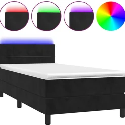 vidaXL Boxspring met matras en LED fluweel zwart 80x200 cm