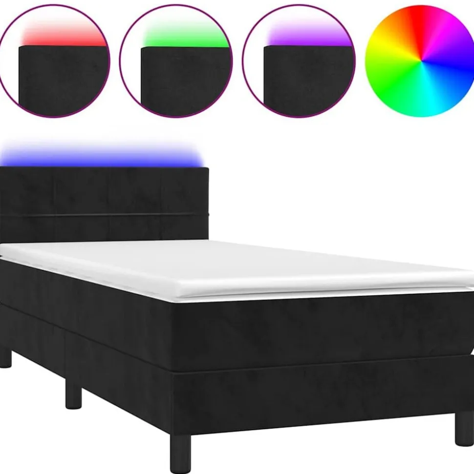 vidaXL Boxspring met matras en LED fluweel zwart 80x200 cm