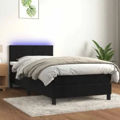 vidaXL Boxspring met matras en LED fluweel zwart 80x200 cm
