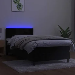 vidaXL Boxspring met matras en LED fluweel zwart 80x200 cm