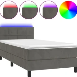 vidaXL Boxspring met matras en LED fluweel donkergrijs 80x200 cm