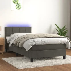 vidaXL Boxspring met matras en LED fluweel donkergrijs 80x200 cm