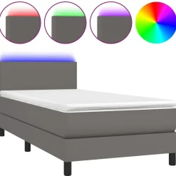 vidaXL Boxspring met matras en LED kunstleer grijs 80x200 cm