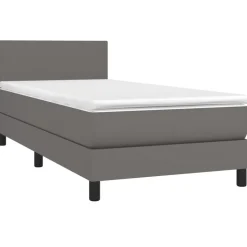 vidaXL Boxspring met matras en LED kunstleer grijs 80x200 cm