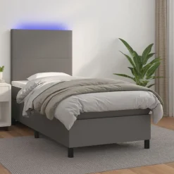 vidaXL Boxspring met matras en LED kunstleer grijs 80x200 cm