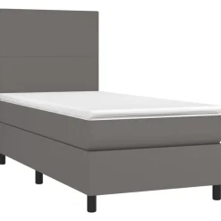 vidaXL Boxspring met matras en LED kunstleer grijs 80x200 cm