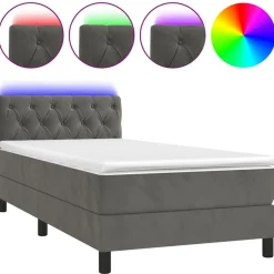 vidaXL Boxspring met matras en LED fluweel donkergrijs 80x200 cm