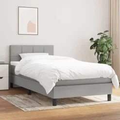 vidaXL Boxspring met matras stof lichtgrijs 80x200 cm