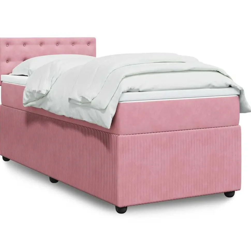 vidaXL Boxspring met matras fluweel roze 80x200 cm