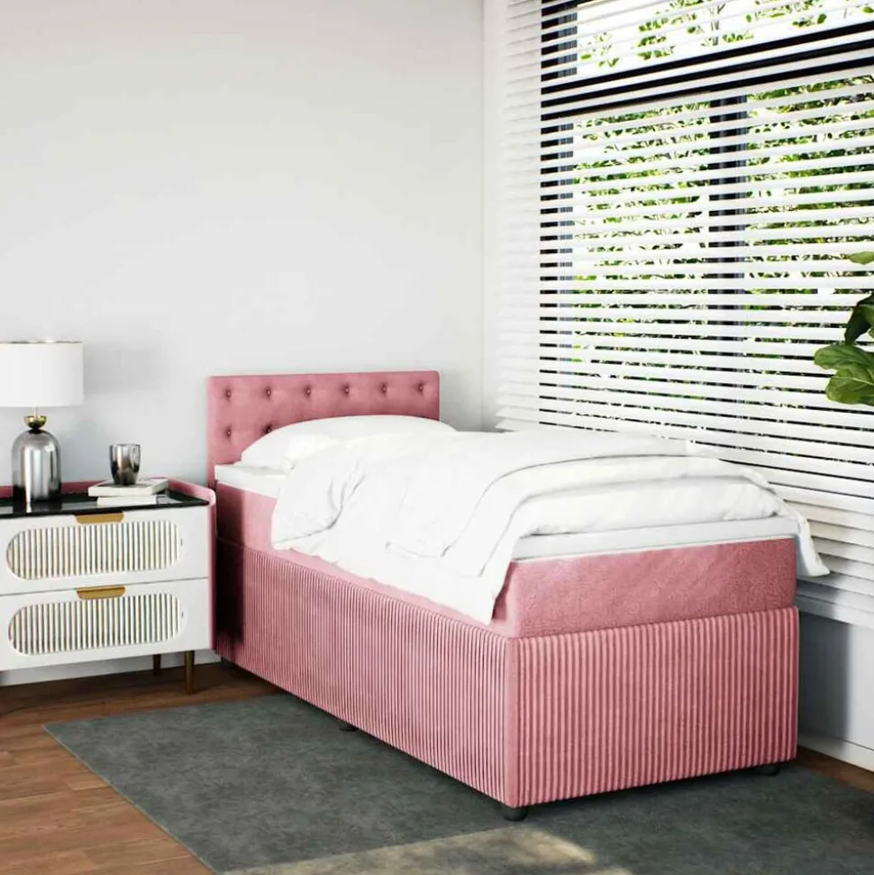 vidaXL Boxspring met matras fluweel roze 80x200 cm