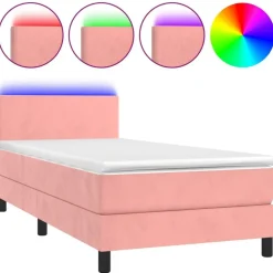 vidaXL Boxspring met matras en LED fluweel roze 80x200 cm