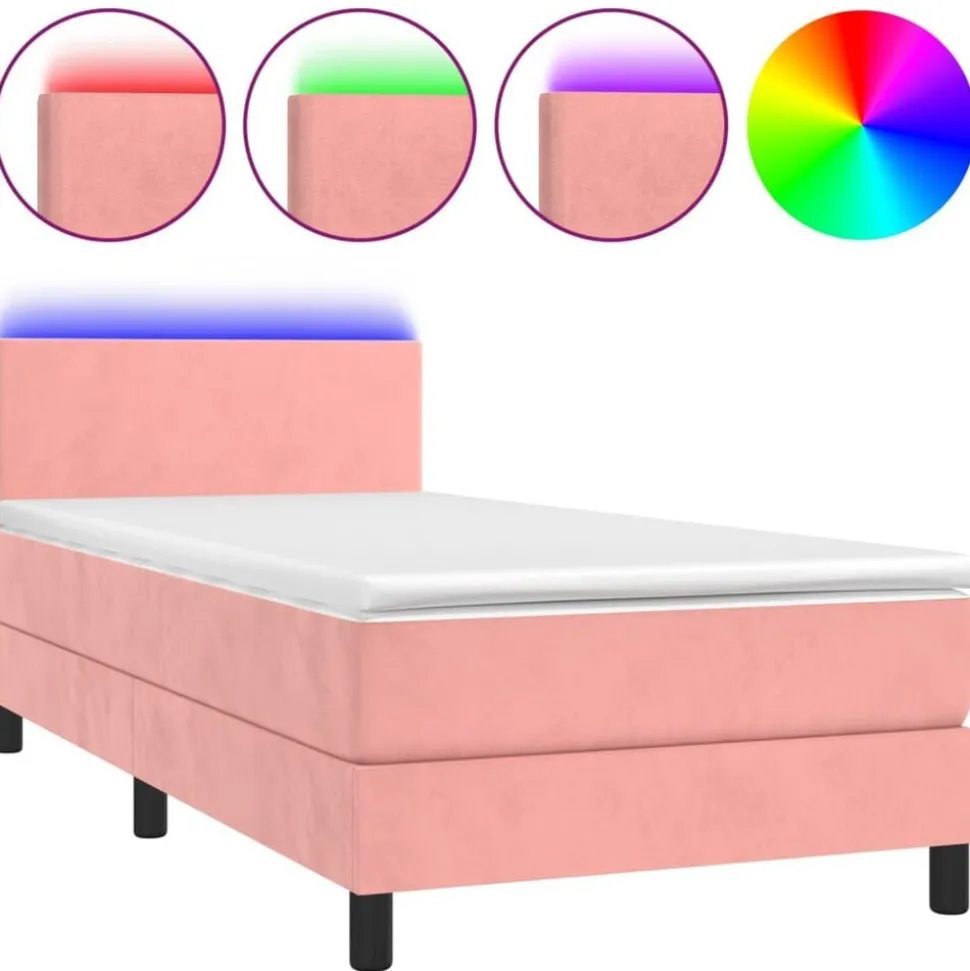 vidaXL Boxspring met matras en LED fluweel roze 80x200 cm