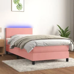 vidaXL Boxspring met matras en LED fluweel roze 80x200 cm