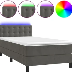vidaXL Boxspring met matras en LED fluweel donkergrijs 80x200 cm