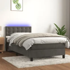 vidaXL Boxspring met matras en LED fluweel donkergrijs 80x200 cm