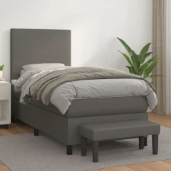 vidaXL Boxspring met matras kunstleer grijs 80x200 cm