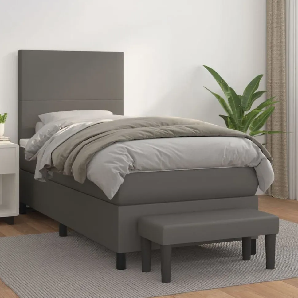 vidaXL Boxspring met matras kunstleer grijs 80x200 cm