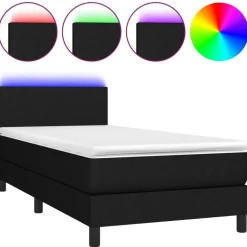 vidaXL Boxspring met matras en LED stof zwart 80x200 cm