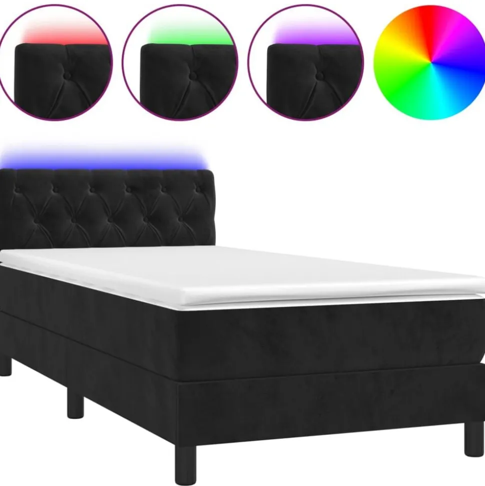 vidaXL Boxspring met matras en LED fluweel zwart 80x200 cm