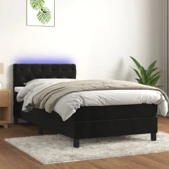 vidaXL Boxspring met matras en LED fluweel zwart 80x200 cm