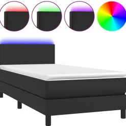 vidaXL Boxspring met matras en LED kunstleer zwart 80x200 cm