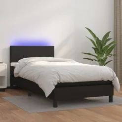 vidaXL Boxspring met matras en LED kunstleer zwart 80x200 cm