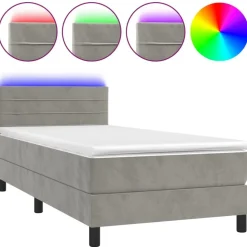 vidaXL Boxspring met matras en LED fluweel lichtgrijs 80x200 cm