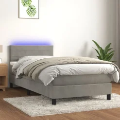 vidaXL Boxspring met matras en LED fluweel lichtgrijs 80x200 cm