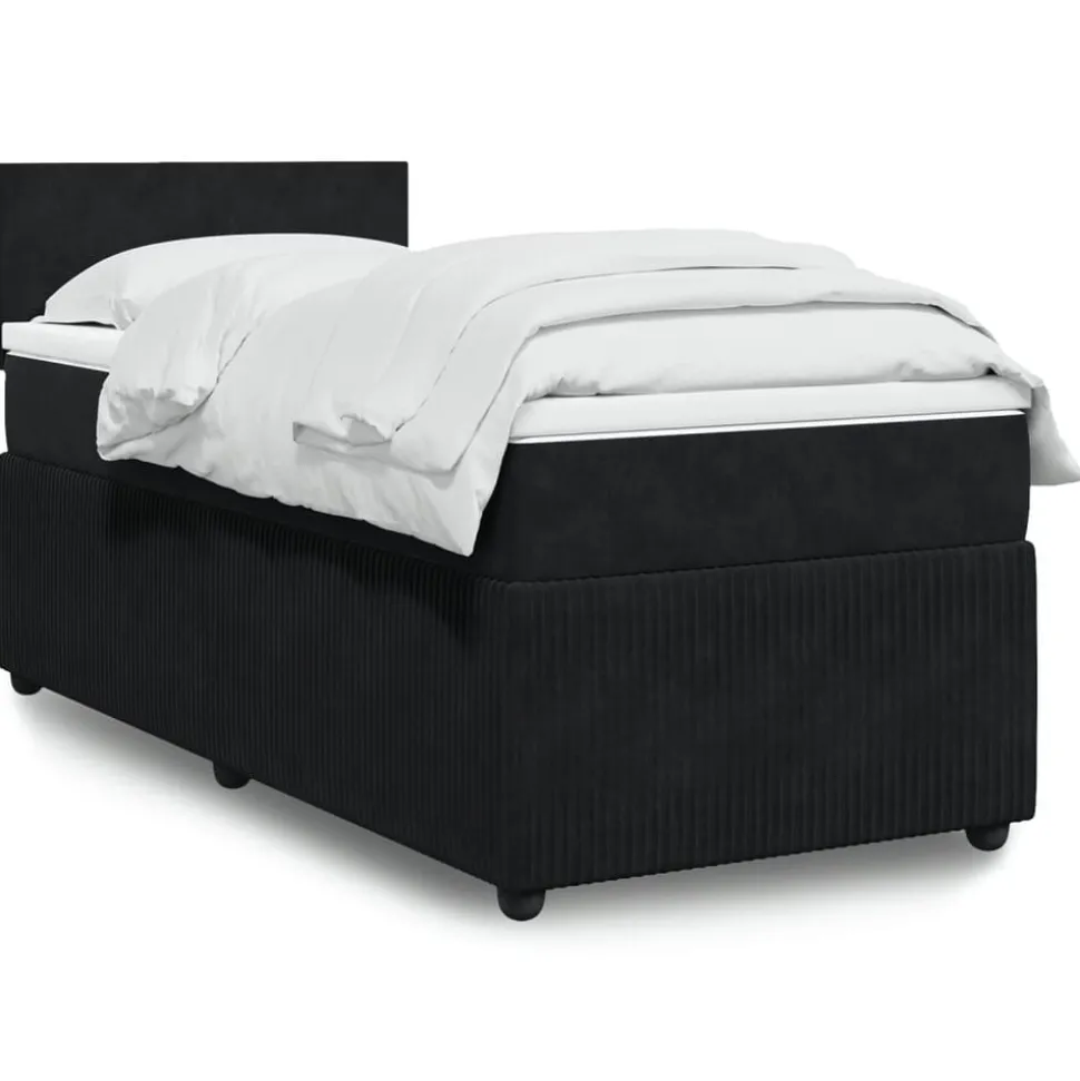 vidaXL Boxspring met matras fluweel zwart 80x200 cm