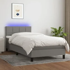 vidaXL Boxspring met matras en LED stof donkergrijs 80x200 cm