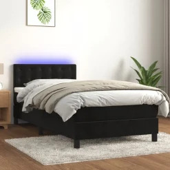 vidaXL Boxspring met matras en LED fluweel zwart 80x200 cm