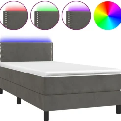 vidaXL Boxspring met matras en LED fluweel donkergrijs 90x190 cm