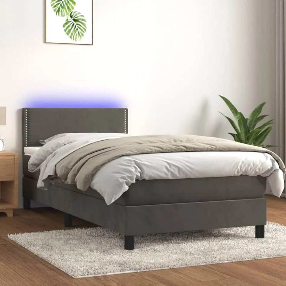 vidaXL Boxspring met matras en LED fluweel donkergrijs 90x190 cm