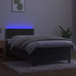 vidaXL Boxspring met matras en LED fluweel donkergrijs 90x190 cm