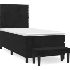 vidaXL Boxspring met matras fluweel zwart 80x200 cm