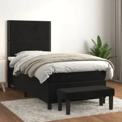 vidaXL Boxspring met matras fluweel zwart 80x200 cm